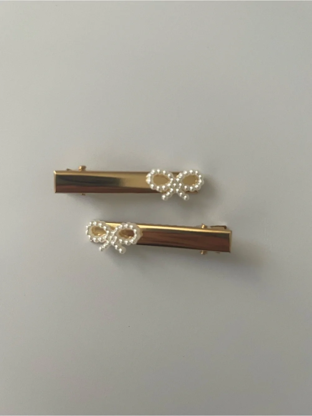 Handmade Pearl Bow Hair Clips Set of 2 | Gold Vintage